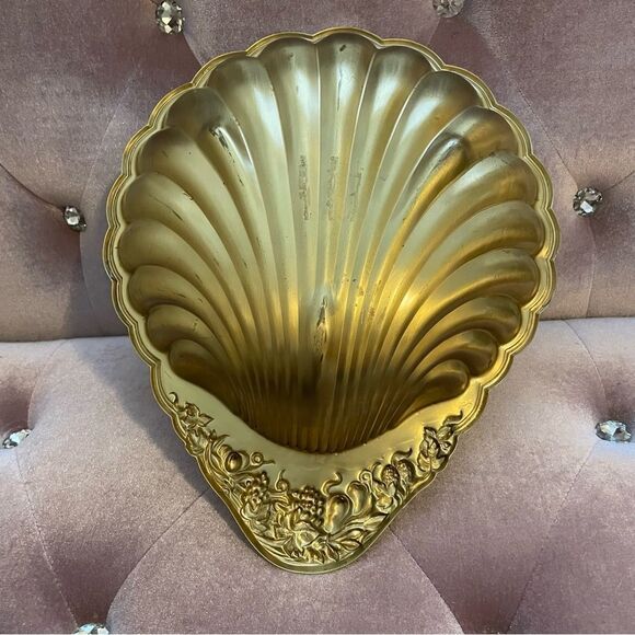 Brasscrafters American Family Large Vintage Brass Shell Serving Tray Gold - Picture 5 of 13